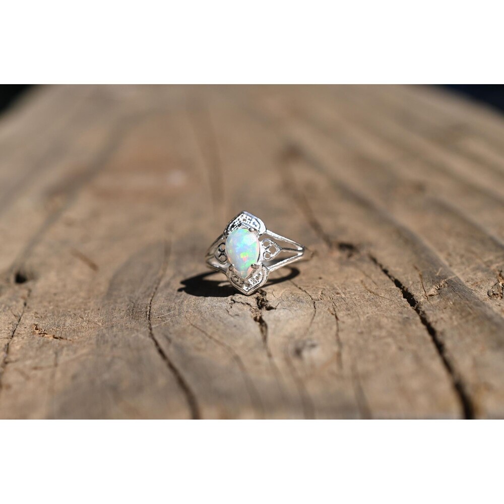 Ethiopian Opal engagement ring size 8 in 925 sterling silver